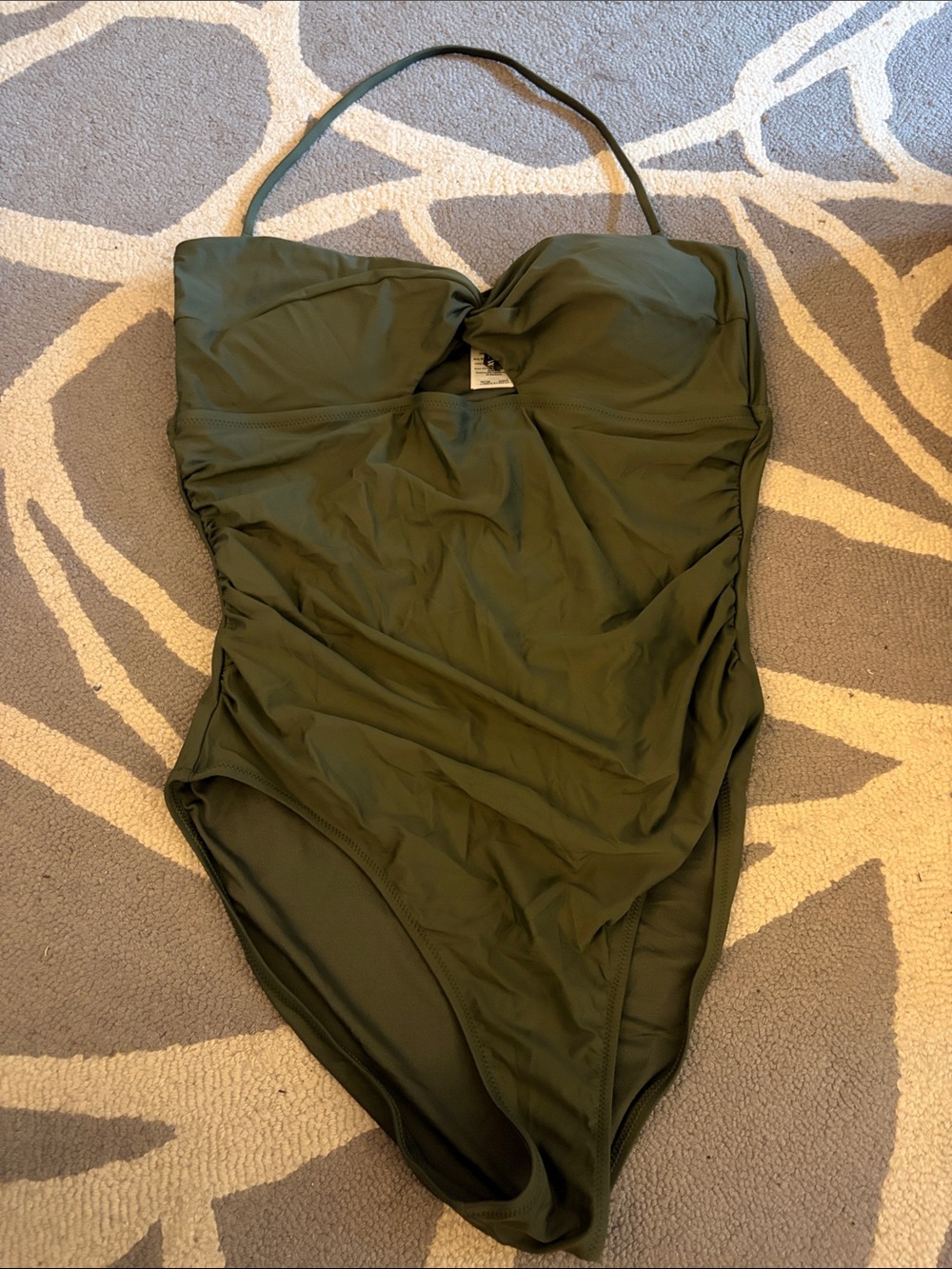 J. Crew Olive Green Ruched One-Piece Swimsuit with Halter